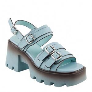 NEW AZURA women's cheekychic platform leather sandal in sky blue